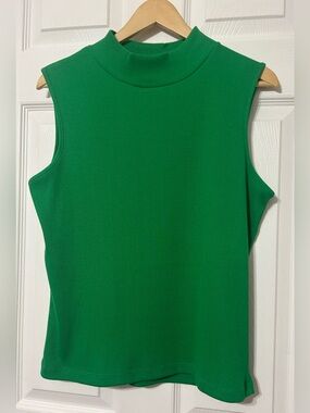 Mountain Lake Women’s Sleeveless Mock Neck Top Green Ribbed Cotton NWT Size L